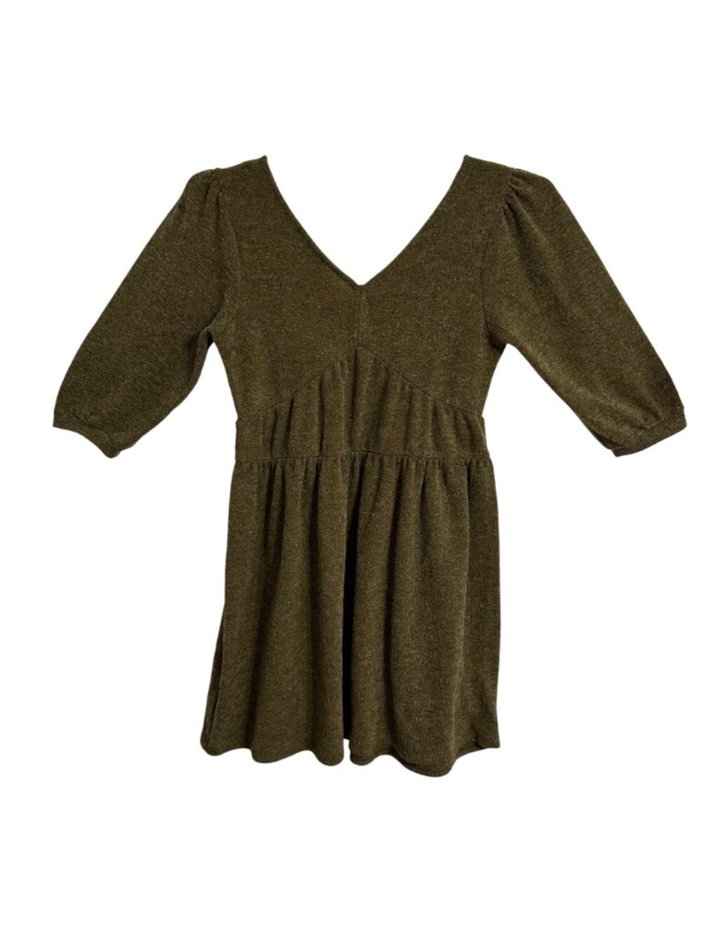 Anthropologie RO+DE Moss Green V-Neck Dress Puff Sleeve Milkmaid Small Babydoll - Picture 3 of 7